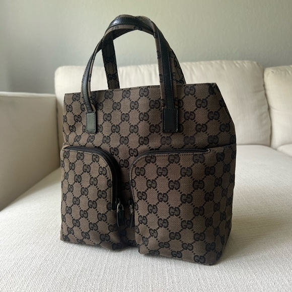 Gucci Handbags - GUCCI Vintage GG Canvas Double Pocket Tote